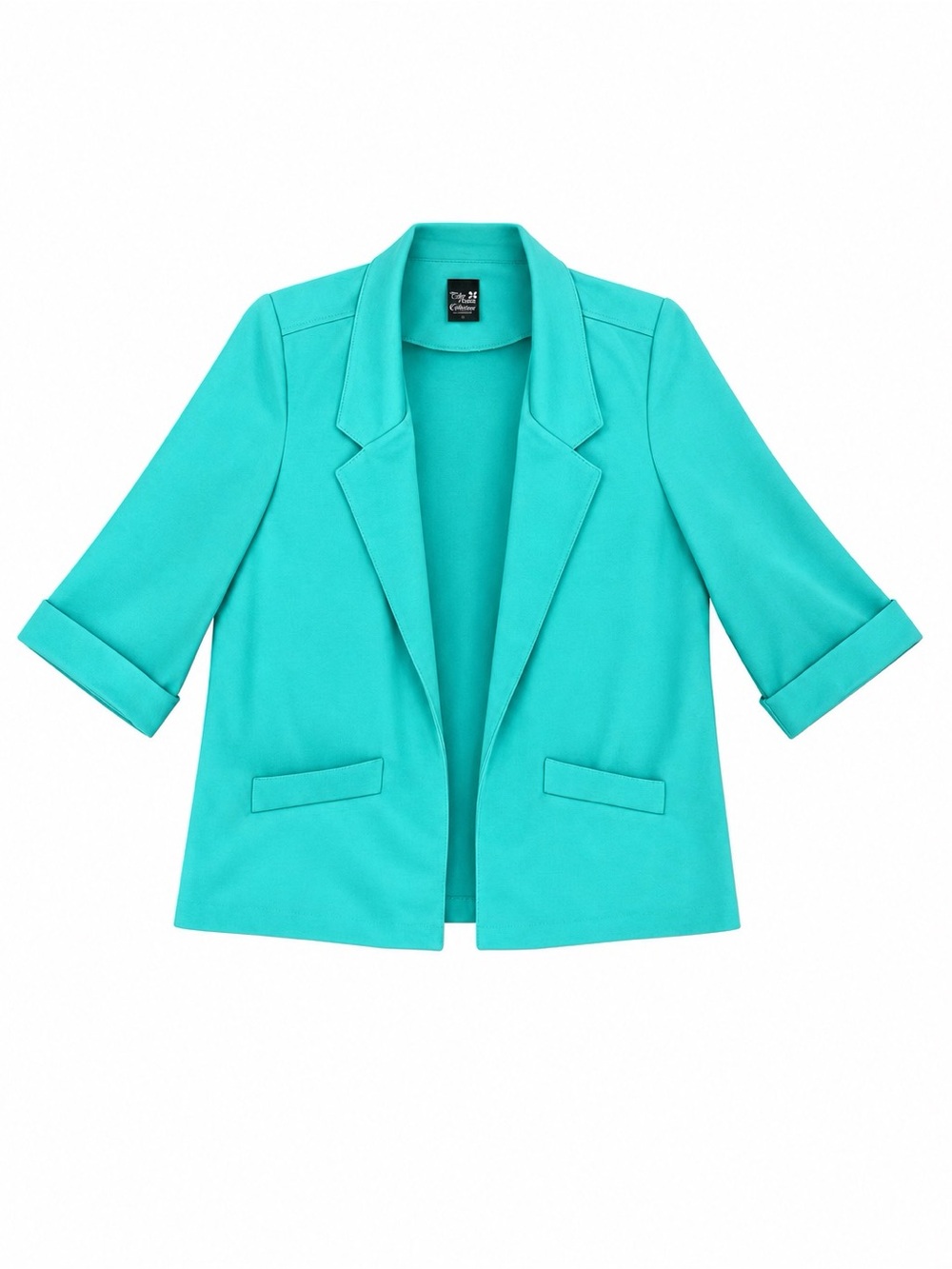 Vintage Turquoise Open-Front Cropped Blazer